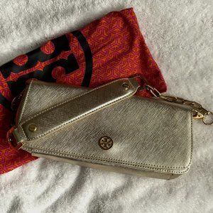 Tory Burch Gold Leather Clutch w/ Chain